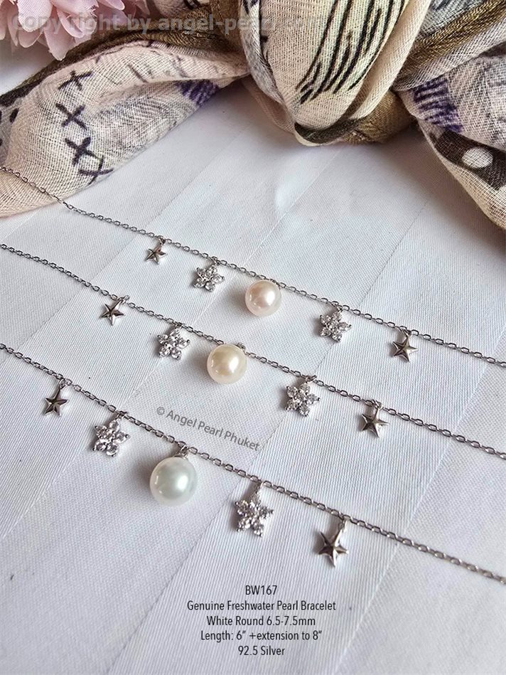 สร้อยข้อมือไข่มุกแท้ flower star เรือนเงินแท้ 925