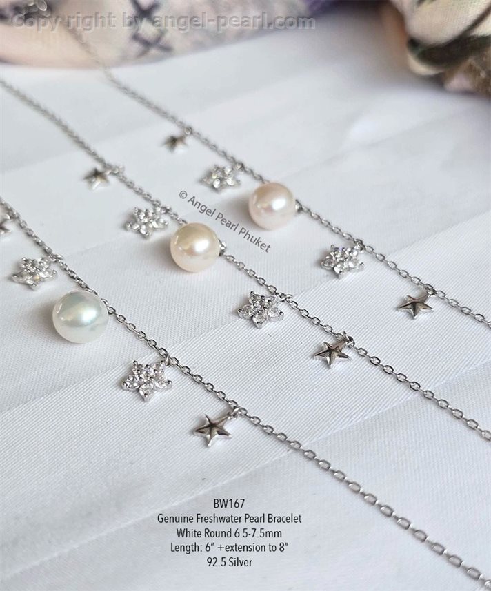 สร้อยข้อมือไข่มุกแท้ flower star เรือนเงินแท้ 925