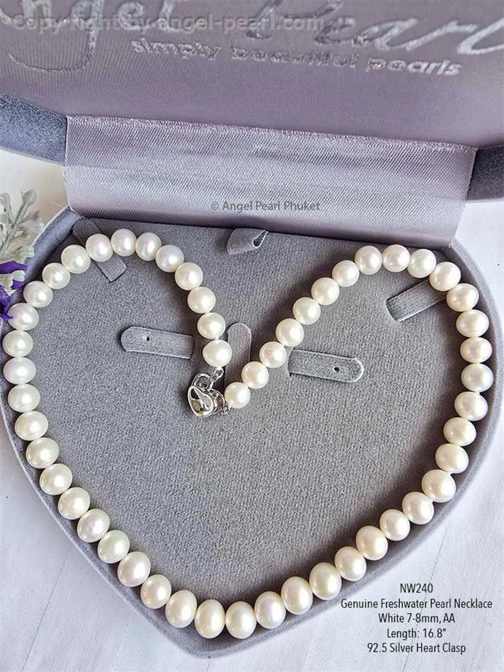 สร้อยคอไข่มุกแท้ภูเก็ต สีขาวคลาสสิค 7-8mm เกรด AA