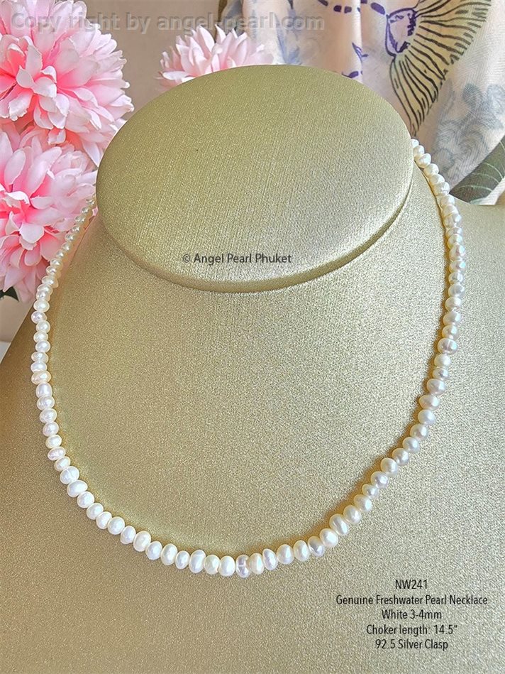 สร้อยคอไข่มุกแท้ภูเก็ต สีขาว Mini 3-4mm