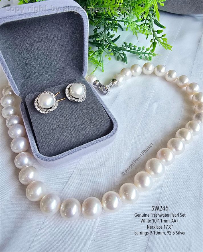 ชุดเครื่องประดับไข่มุกแท้ภูเก็ตสีขาว เม็ดใหญ่ 10-11mm