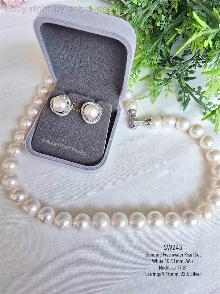 ชุดเครื่องประดับไข่มุกแท้ภูเก็ตสีขาว เม็ดใหญ่ 10-11mm