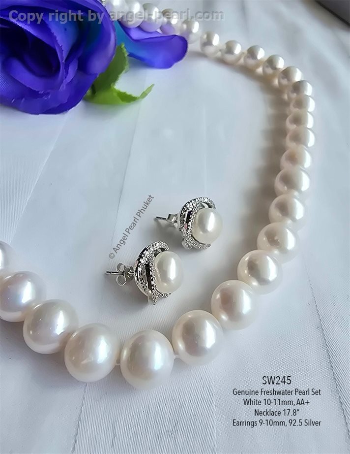 ชุดเครื่องประดับไข่มุกแท้ภูเก็ตสีขาว เม็ดใหญ่ 10-11mm