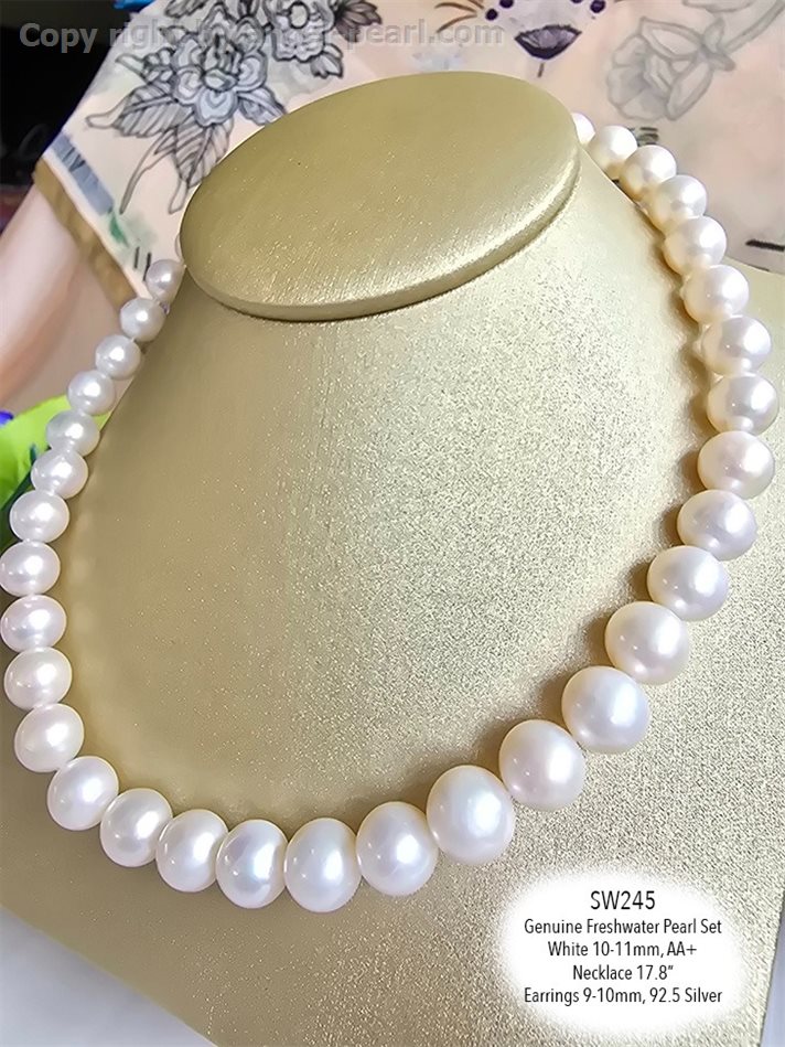 ชุดเครื่องประดับไข่มุกแท้ภูเก็ตสีขาว เม็ดใหญ่ 10-11mm