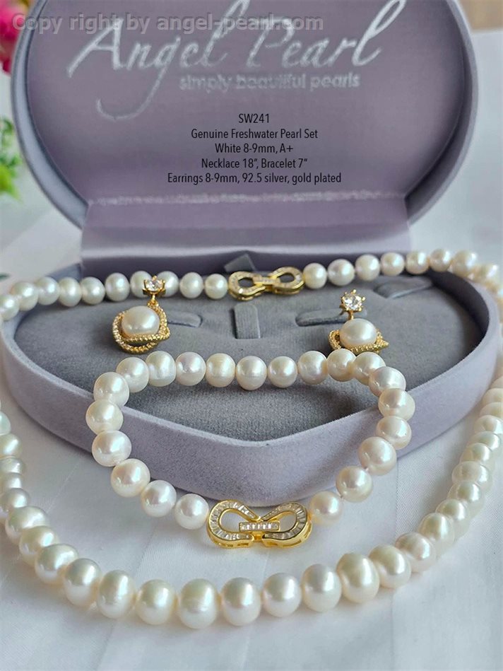 ชุดไข่มุกแท้ภูเก็ตสีขาว 8-9mm คลาสสิคคัดเกรดสวย