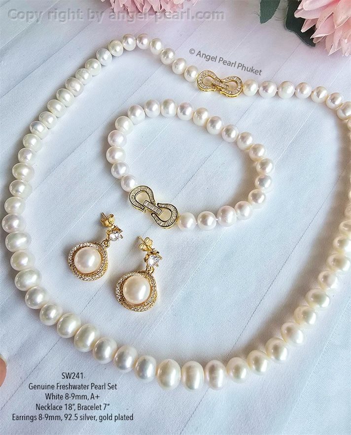 ชุดไข่มุกแท้ภูเก็ตสีขาว 8-9mm คลาสสิคคัดเกรดสวย