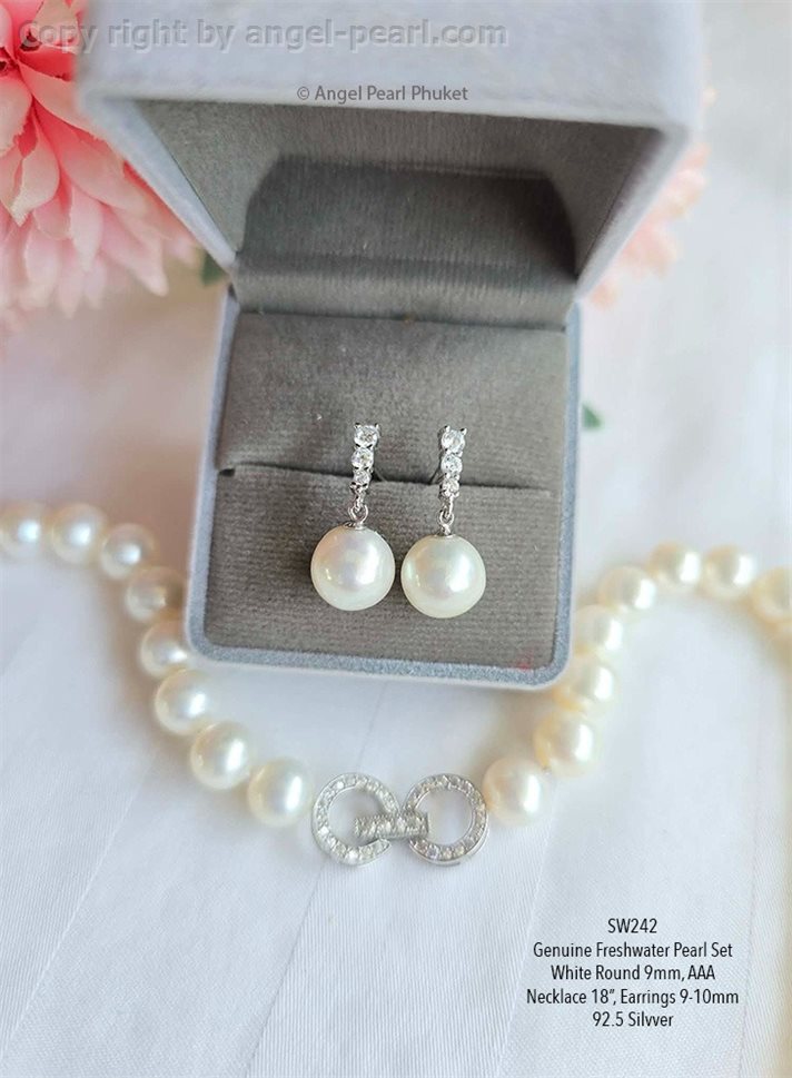 ชุดไข่มุกแท้ภูเก็ตสีขาว 9mm คลาสสิคคัดท้อป AAA