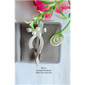 เข็มกลัดไข่มุกแท้สีขาว 5mm ช่อโบว์ยาว 